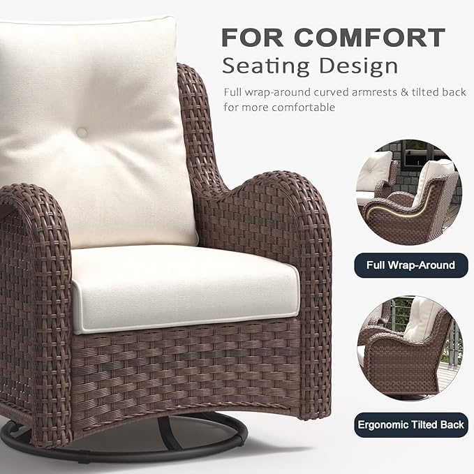 LayinSun 9 Pieces Outdoor Patio Furniture Set, Rattan Wicker Sectional Swivel Rocker Chairs Sets with Ottomans, Swivel Glider Chairs and Coffee Table