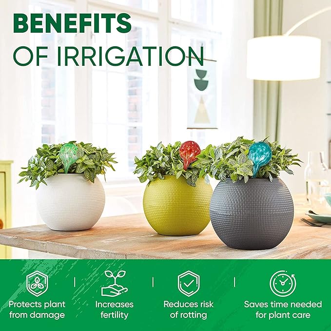 Plant Watering Globes Set of 6 - Large Glass Self Watering Bulbs Up to 7 Days of Irrigation - for Indoor & Outdoor Plants - Multicolor, Automatic, Glass Watering Bulbs for Daily Use, Watering Devices