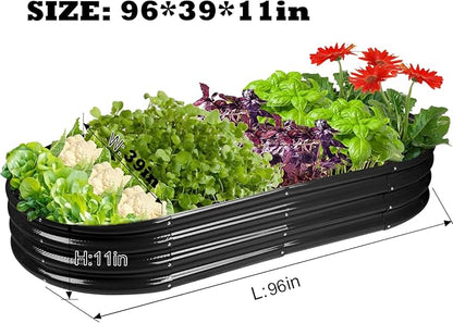 Rakukiri Raised Garden Bed GRS Certified Galvanized Planter Box Outdoor, 8ft Oval Rot-Resistant Metal Garden Bed Planter, Recycled Material Planter for Vegetables Flowers Herbs (Black)