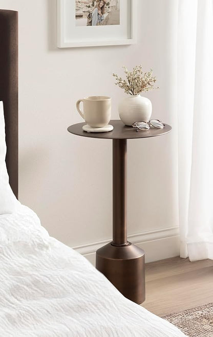 Kate and Laurel Cannings Modern Metal Round Side Table, 14 x 14 x 24, Antique Bronze, Transitional Sculptural Indoor Plant Stand with Pedestal Base for Living Room End Table or Bedroom Nightstand