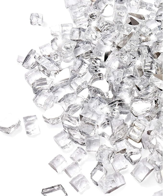 GASPRO 10 lbs Clear Fire Glass for Fire Pit Table, Reflective Gas Fireplace Glass Rocks, Gorgeous, 1/2 Inch