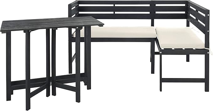 SAFAVIEH PAT6754A Collection Wilton Teak and Navy Balcony Corner Lounge Outdoor Set