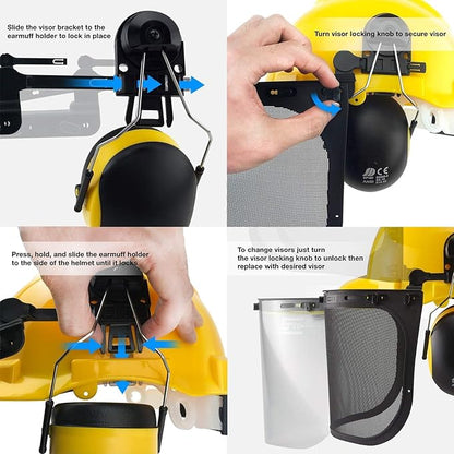 NEIKO 53880A Forestry Helmet for Safety with Shield and Earmuffs, Chainsaw Helmet with Face Shield, Hard Hat Safety Gear Equipment, Protective Face Shield and Mesh Shield for Face Protection