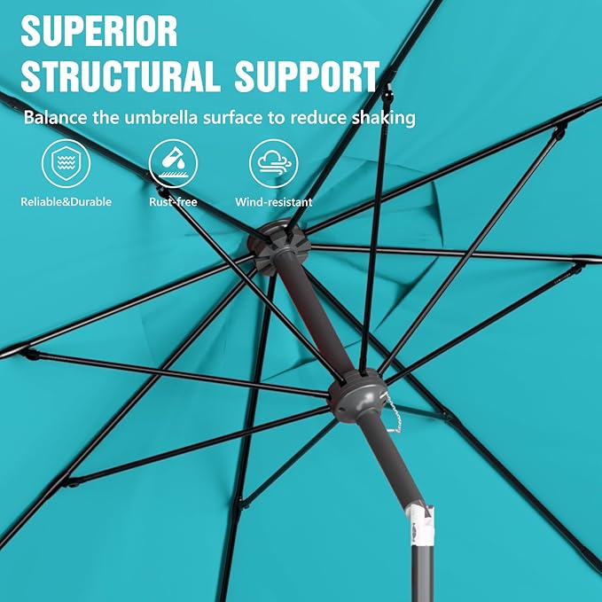 Outdoor Patio Umbrella, Table Umbrella with Push Button Tilt and Crank, 8 Ribs Market Umbrella