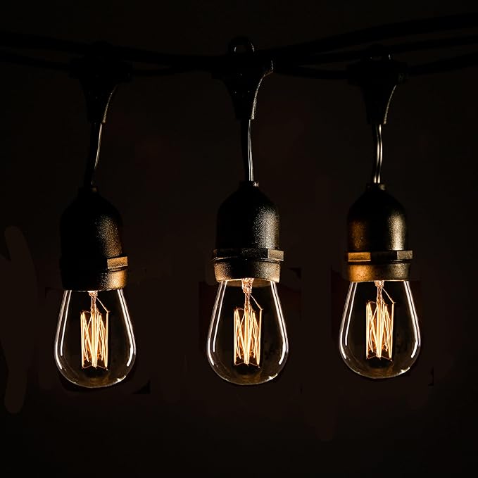 Hometown Evolution, Inc. E26 Outdoor Commercial String Lights with Suspended Socket for Weatherproof Heavy Duty Vintage Outside Lighting (S14 Lantern Edison 11 Watt Bulbs, 24 Foot 12 Socket)