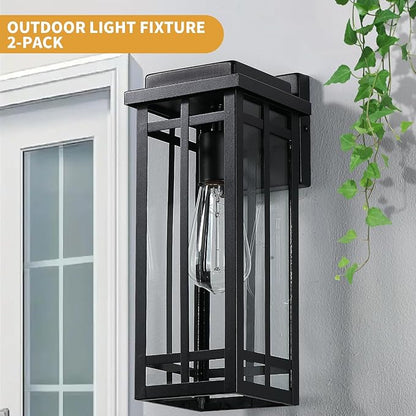 13.8'' Outdoor Wall Light Fixtures 2 Packs, Black Porch Lights Outdoor Lighting for House, Exterior Lighting Fixtures Wall Lanterns, Waterproof Modern Outside Sconce Lights for Patio Garage(No Sensor)