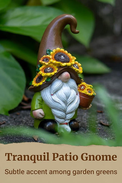 Solar Garden Gnome Statue, 7.67 Inch Resin Gnome Outdoor Decor for Yard, Backyard, Patio, Porch, Lawn; Garden Decor, Gnome Gifts, Birthday Gifts for Grandma Mom Women