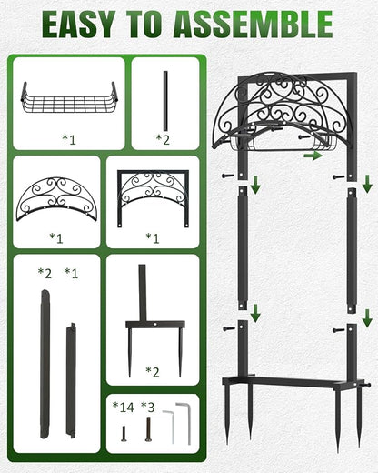 Breeze Touch Garden Hose Holder Freestanding with Storage Basket, 4-Spike Stable Water Hose Holder for Outside, Heavy Duty Metal Hose Stand Holds 150FT Hose, Easy Install Hose Organizer for Yard Lawn