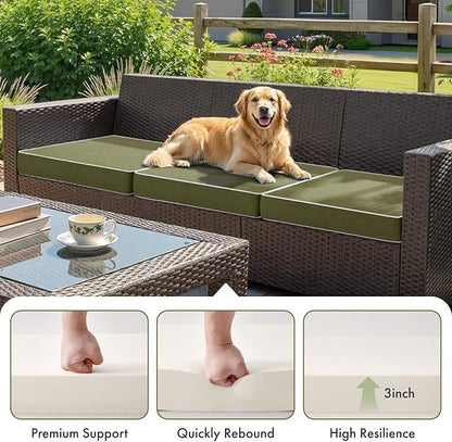MIULEE Green Outdoor Chair Cushions Set of 2, 19x19x3 Inch Waterproof Patio Seat Cushions for Outdoor Furniture Couch Sofa, 3 Year Color Fastness High Density Foam with Adjustable Ties