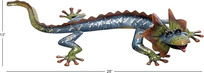 Deco 79 Metal Lizard Home Wall Decor Indoor Outdoor Wall Sculpture, Wall Art 13" x 5" x 28", Green