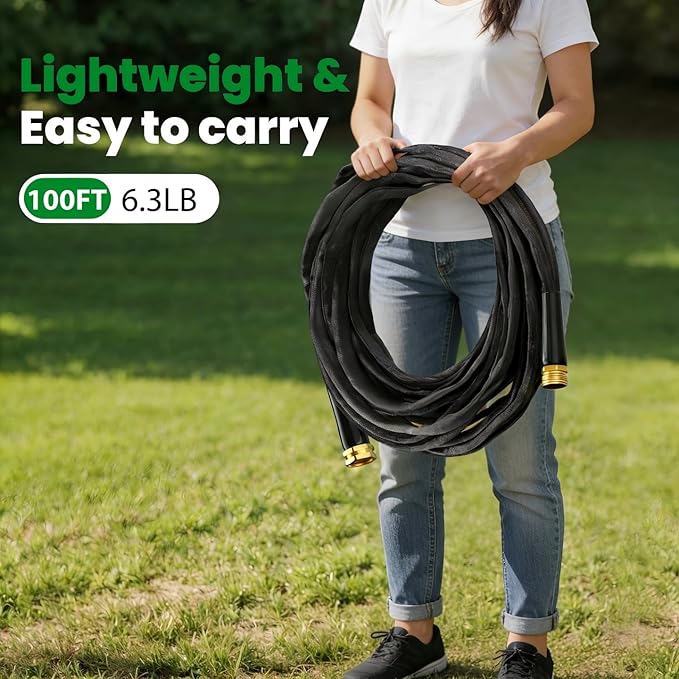 Garden Hose 100FT, Non-Expanding Water Hose Ultra Lightweight, Kink-Free, Burst-Resistant, Lead-Free, Durable & Flexible High-Pressure Hose for Yard, Lawn, Outdoor, Car Washing