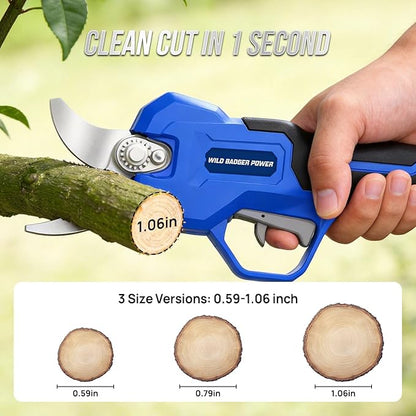 Wild Badger Power 20V Cordless Electric Pruning Shears, Brushless Motor Battery Powered Electric Pruner with Battery & Charger Included, One-Hand Garden Tool for Tree Branches and Yard Trimming