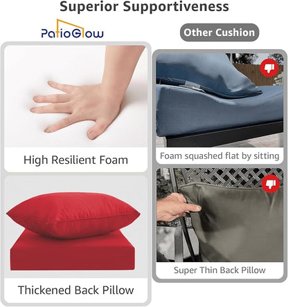 PatioGlow Outdoor Seat Cushion Set 22 x 24 x 4 Inch, Waterproof & Fade Resistant Patio Furniture Cushions with Removable Cover and Ties, Thick Deep Seating Pads for Outside Chair Sofa Couch, Red