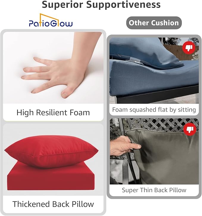 PatioGlow Outdoor Seat Cushion Set 24 x 24 x 4 Inch, Waterproof & Fade Resistant Patio Furniture Cushions with Removable Cover and Ties, Thick Deep Seating Pads for Outside Chair Sofa Couch, Red