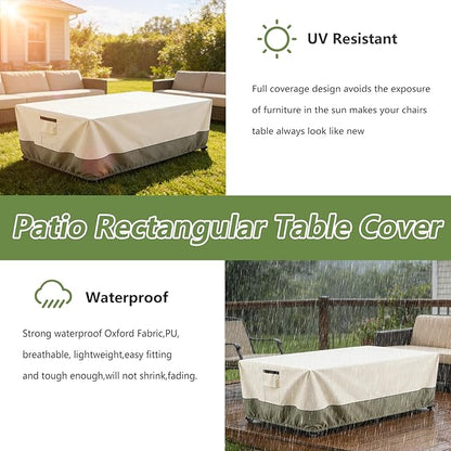 72 Inch Rectangular/Oval Patio Table Cover,Heavy Duty Waterproof Outdoor Dining Table Cover, Patio Furniture Covers, Beige