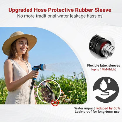 Lefree 100ft Metal Garden Hose - Heavy Duty 304 Stainless Steel Flexible Water Hose, No Kinks & Leak-Proof with Upgraded Handle, 10-Function Spray Nozzle & 4 Spare Gaskets for Yard, RV, Pet Bath