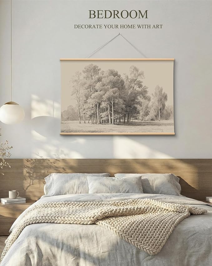 VIYYIEA Extra Large Size Canvas Wall Art, 54x36 Inch Vintage Tree Landscape Sketch, Black and White Nature Wall Decor for Living Room, Bedroom, Above Sofa