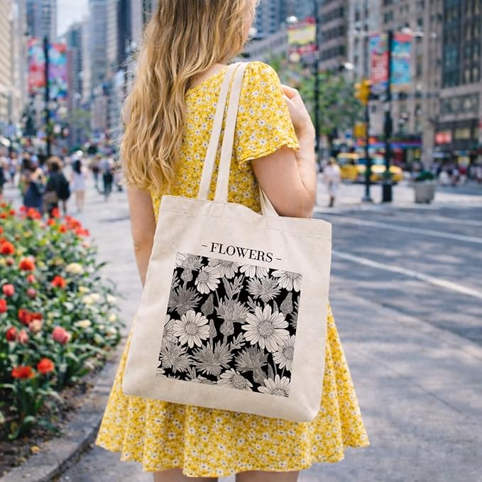 Floral Canvas Tote, Women Weekend Bags, Reusable Grocery Canvas Bag, Large Two Sided Printing Tote Bags