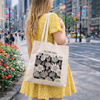 Floral Canvas Tote, Women Weekend Bags, Reusable Grocery Canvas Bag, Large Two Sided Printing Tote Bags