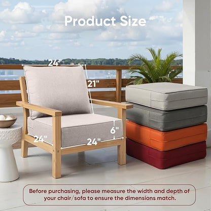 Outdoor Chair Cushions Set of 3, Waterproof 24x24 Patio Chair Cushion, 6" Thickened Seat Cushion for Outdoor Furniture, Couch Cushion Replacement, Include 3 Back & 3 Seat Cushions, Thick/Beige