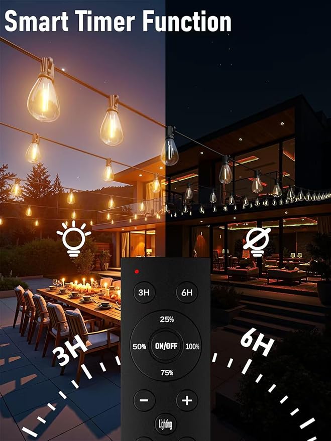 luckystyle 100FT LED Outdoor String Lights with Remote, 35+ 1 Shatterproof Bulbs Waterproof and Dimmable Patio Lights for Porch, Garden, Backyard, Deck, Balcony, 2200K Hanging Lighting