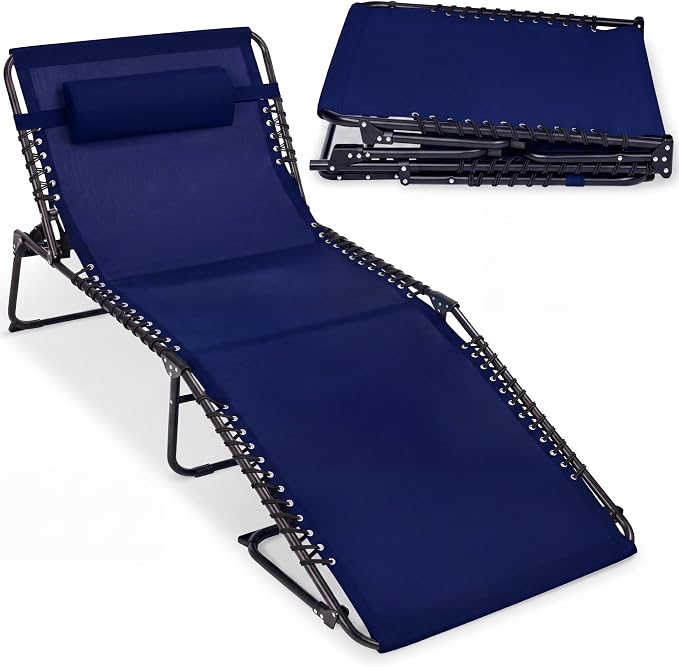 Best Choice Products Extra Wide Patio Chaise Lounge Chair, Portable Outdoor Folding Recliner for Lawn, w/ 8 Positions, Handles, 440lb Capacity - Navy
