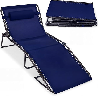 Best Choice Products Extra Wide Patio Chaise Lounge Chair, Portable Outdoor Folding Recliner for Lawn, w/ 8 Positions, Handles, 440lb Capacity - Navy