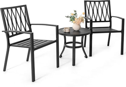 NUU GARDEN 3 Piece Outdoor Bistro Set Patio Set Bistro Table Set Rustproof Patio Table and Chairs with Umbrella Hole for Backyard, Balcony, Front Porch, Black