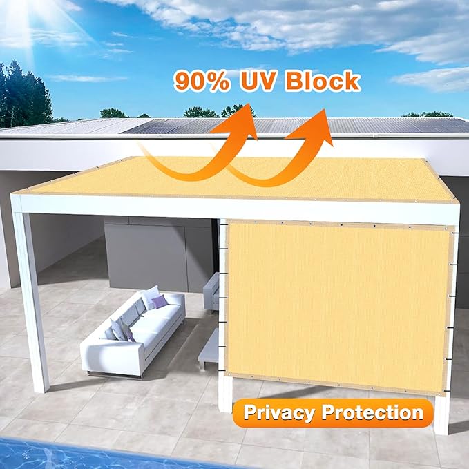 Artpuch Outdoor Pergola Shade Cover 9x9 FT Sun Shade Cloth with Grommets Sand 90% UV Protection Canopy Patio Privacy Screen (Customized Available)