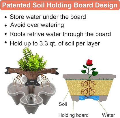 DUNCHATY Stackable Planter, Vertical Garden Planter with Wheels and Tools, Self Watering Strawberry Planter Indoor/Outdoor 6 Tier Herb Planter Pots for Growing Vegetables and Succulents,Gray