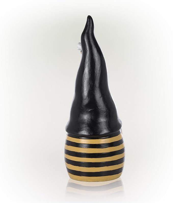 Alpine Corporation 12" H Let It Bee Indoor/Outdoor Garden Gnome Statue, Black/Yellow
