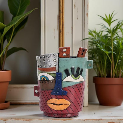 XMGZQ Abstract Cubism Face Planter,Pop Art Sculpture & Vase Decor,Unique Picasso Style Flower Pot,for 4-6 Inch Succulents & Houseplants,Drainage Hole Included,Statement Gift (Industrial)