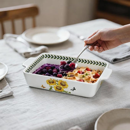 ACMLIFE Ceramic Casserole Dish Set, Ceramic Baking Dish for Oven, Casserole Dish Bakeware Set, Casserole Dishes for Oven, Lasagna Pan, Large Baking Dishes with Handles, Microwave, Dishwasher Safe, Gift Packaging Floral 2 Pcs Set(13"x8"+10.3"x6.3") (Sun...