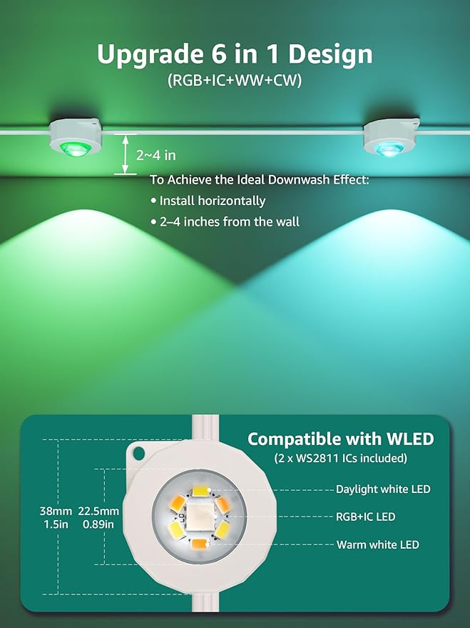 Lepro E1 AI Permanent Outdoor Lights APP Control, 50ft 30 LED Smart RGB+IC+Warm/Cool White House Eave Light for Halloween Christmas, Alexa Google Enabled, 2.4 GHz WiFi/Bluetooth, NO Remote Controller