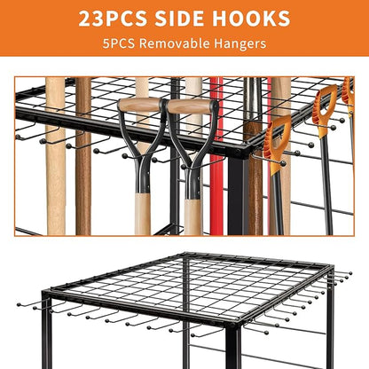Garden Tool Organizer, Yard Tool Organizer, Metal Yard Tools Storage, Heavy Duty Garden Tool Organizer for Garage, Partitioned Tool Organizer and Storage for Shed, Garage, Tool Stand, Outdoor
