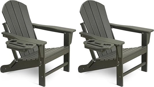 Adirondack Chair Set of 2, HDPE Folding Adirondack Chair with Multifunctional Cup Holder, Weather Resistant Fire Pit Chair for porches, patios, patios, poolsides, Decks.