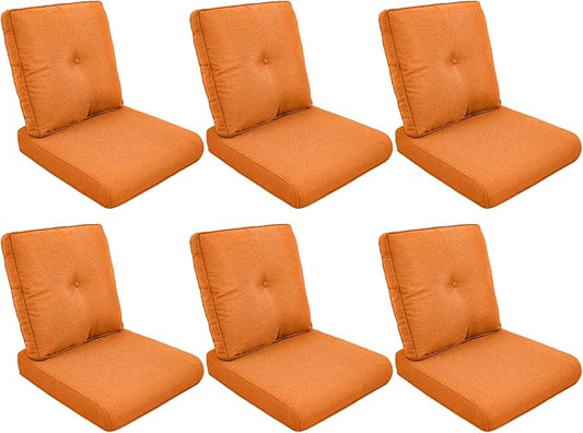 Patio Cushions for Outdoor Furniture - 22" x 25" x 4" UV Resistant Thick Foam Cushions Water Resistant Replacement Cushion for Outdoor Patio Furniture Chair/Sofa/Couch | Orange | 6-Pack |