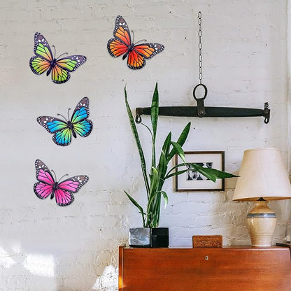 Metal Butterfly Wall Art Outdoor Decor - 4 Pack 9.8in Butterflies Wall Sculpture Hanging Decor for Outdoor and Indoor, Balcony Yard Patio Fence Garden Decorations, Nice Gift for Mom Friend