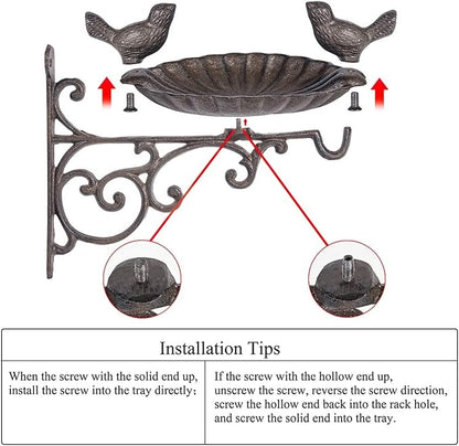Sungmor Heavy Duty Cast Iron Bird Feeder with Hanging Bracket - Wall Mounted Bird Bath - Vintage & Lovely Birds Hanger Wall Hook for Planters, Lanterns, Wind Chimes and More Garden Decorative Items