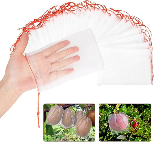 Kikhope 100Pcs Fruit Protection Bags, 6"x4" Garden Netting Bags with Drawstring, Fruit Netting Bags, Netting Barrier Bags for Protecting Fruits and Vegetables