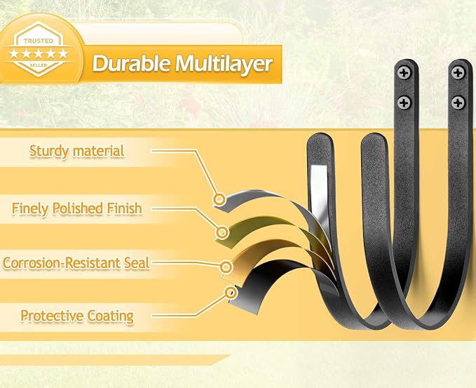 Hose Holders Wall Mount - Heavy-Duty Metal Garden Hose Hanger for Outside - Rust-Proof Hanging Hose Rack Hook Mount for Water Hose (4PCS)