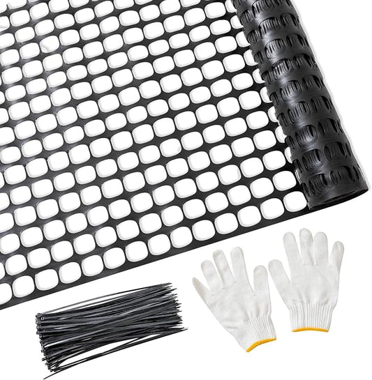 PotatoLife Plastic Mesh Fence Safety Fence, 4'x100' Roll with 100 Zip Ties, Resuable Temporary Netting for Garden Fencing, Construction, Snow Fencing, Animal Barrier, Poultry, Deer, Patio, Black