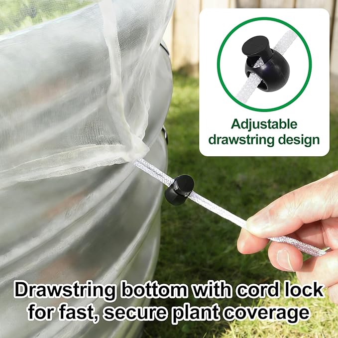 2 Pack Garden Netting for 4x2x1ft Raised Beds, Ultra-Fine Mesh Plant Covers with Drawstring, Bird, Pest & Small Animal Barrier for Vegetables, Fruits & Flowers