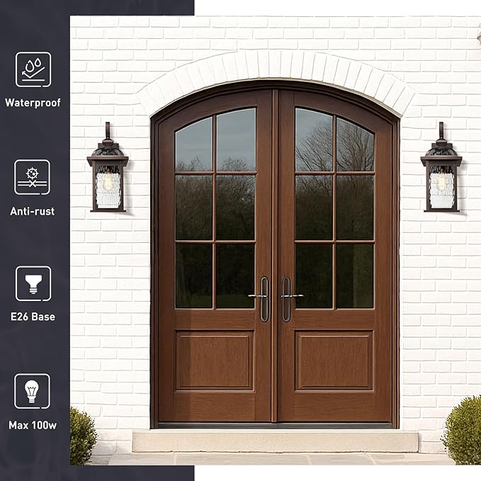 zeyu 22 Inch Outdoor Light Fixture, Exterior Wall Light for House, Die-Cast Aluminum with Water Ripple Glass, Oil Rubbed Bronze Finish, ZD100B-M ORB WP