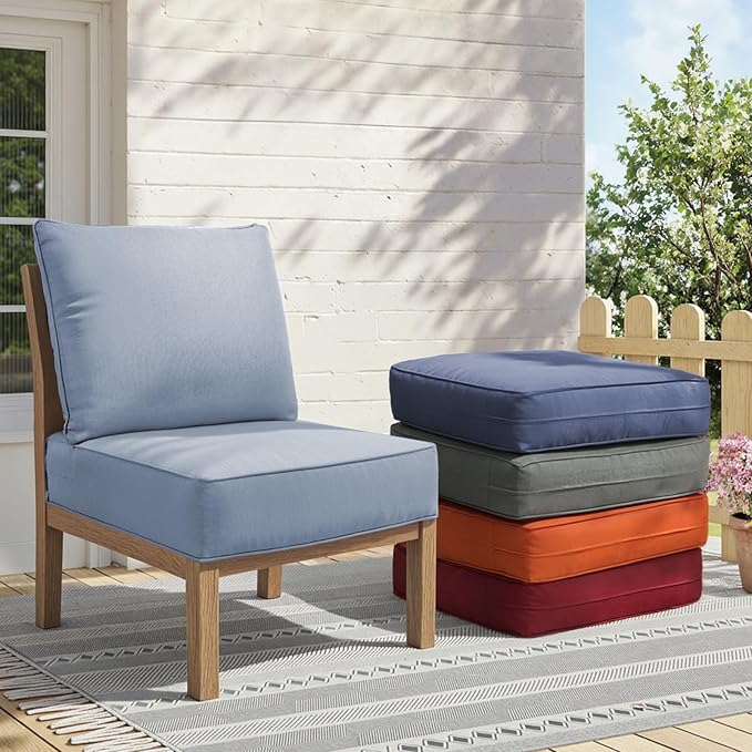 Outdoor Cushion Set for Furniture Patio Furniture, UV Resistant, Water Resistant - 6 Inch Thick Foam Garden Cushions – 22x24 Inch Patio Seat Covers for Chair/Sofa/Couch | Baby Blue | 8-Pack |