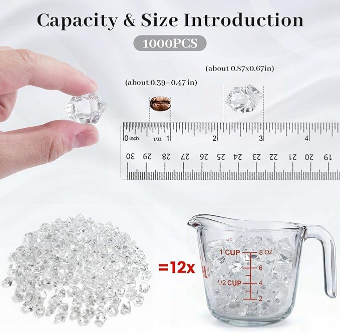 DomeStar 1000PCS Fake Ice, Acrylic Fake Diamonds Vase Filler Plastic Gems Clear Rocks for DIY craft Table Scatter Decor