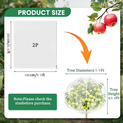 Bird Netting for Garden Protection, Fruit Tree Netting Bag with Zipper & Drawstring 2 Pack 5.3x6.6 Ft Reusable Garden Insect Netting Pest Barrier Mesh Cover for Vegetables,Bushes,Flowers and Plants