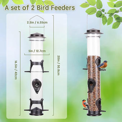 Metal Bird Feeder Tube Hanging Wild Bird Seed Feeder Aluminum Six Port Bird Feeders,1.4 mm Extra Thick Solid Tube Transparent with Steel Hanger Great for Attracting Birds (Coffee 2PK)