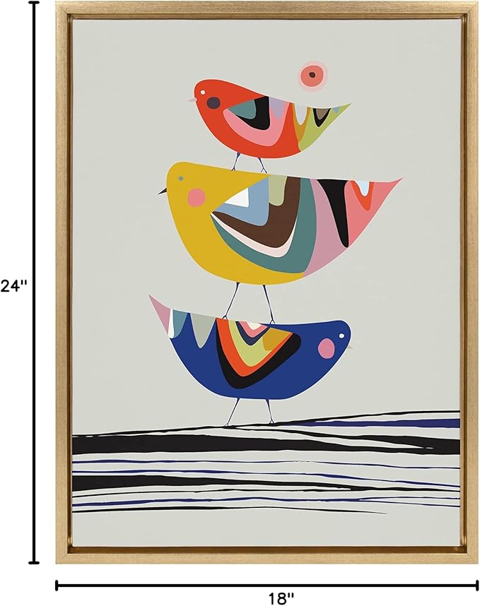 Kate and Laurel Sylvie The Family Tree Framed Canvas Wall Art by Rachel Lee of My Dream Wall; 18x24 Gold; Colorful Animal Art for Wall