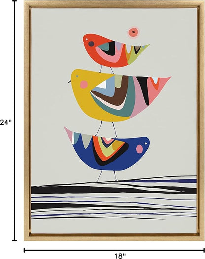 Kate and Laurel Sylvie The Family Tree Framed Canvas Wall Art by Rachel Lee of My Dream Wall; 18x24 Gold; Colorful Animal Art for Wall